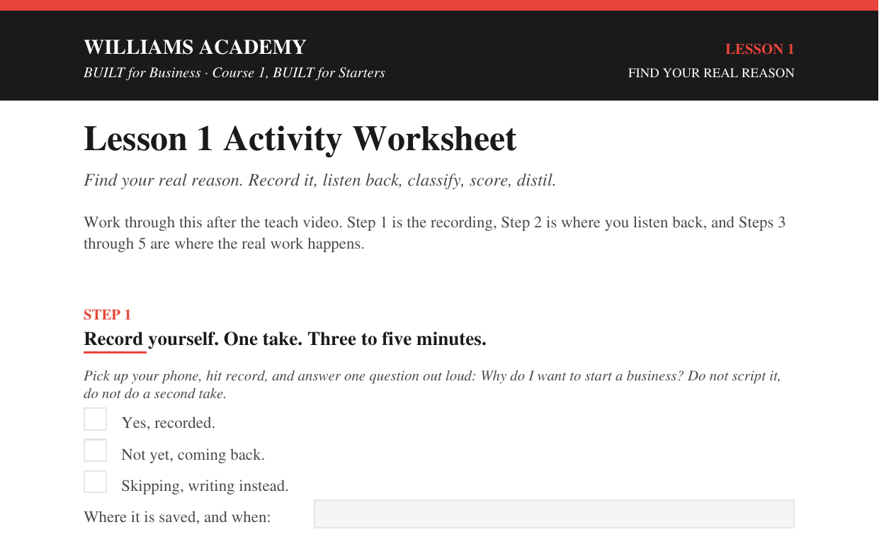 Find Your Real Reason tool from Course 01